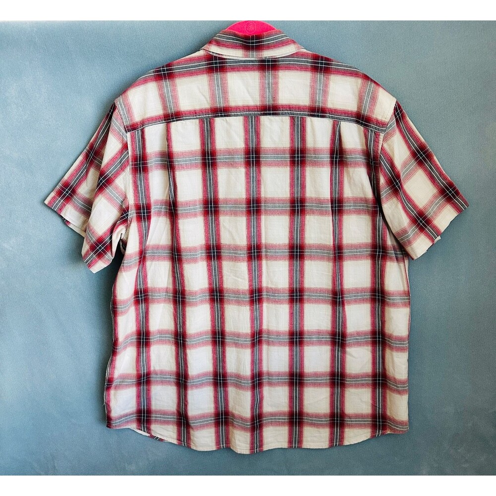 Carhartt XL Short Sleeve Plaid Shirt Red White Loose Fit Workwear Button Up - Picture 6 of 8